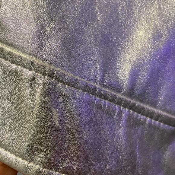 Silver lamb skin leather DKNY Jacket in small black zippers motorcycle designer - Picture 9 of 11